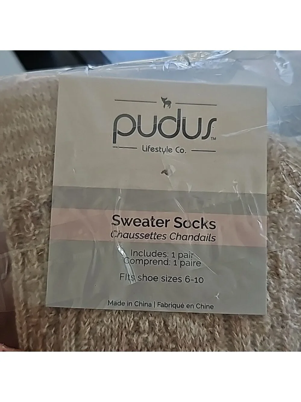 Pudus Lifestyle Tall Over The Knee High Sweater Socks Marled Tan OS
